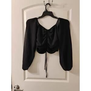 rue 21 Black Bishop Sleeve Womens Blouse | Size Medium | Crop fit | Pre-Owned